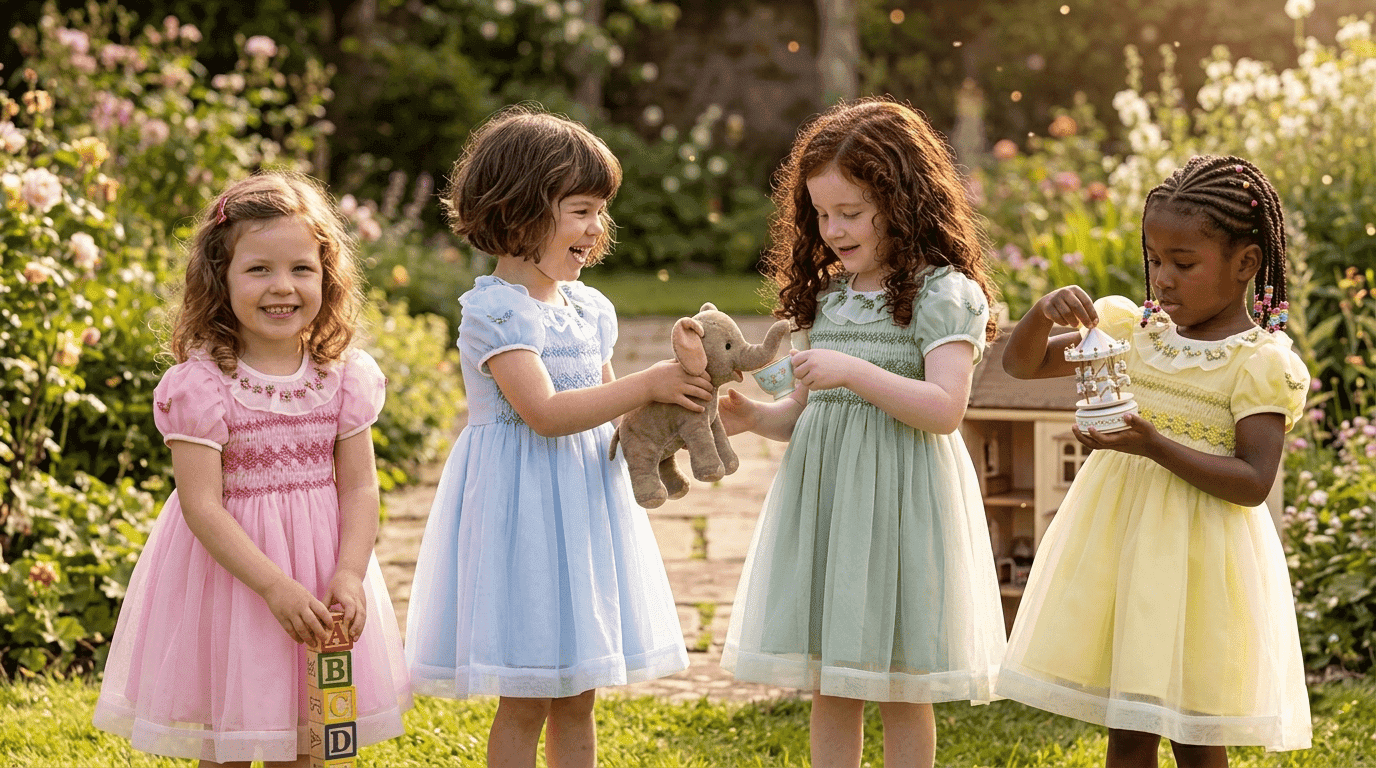Niños vistiendo ropa artesanal